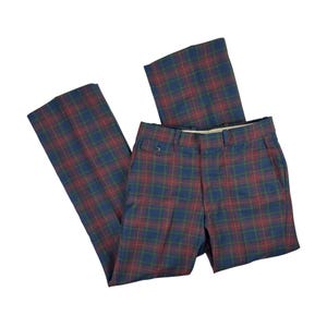 Vintage 70s Plaid Pants Mens Size Small Blue Red Pleated Trousers Golf Slacks John Weitz