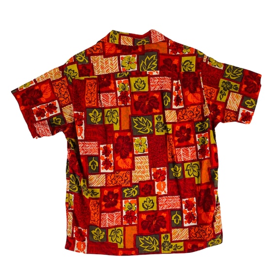 Vintage 1960s Hawaiian Red Leaf Print Mens Shirt … - image 8