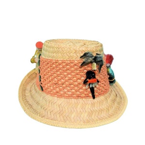 Vintage 1960s Straw Hat Novelty Souvenir Beach Fedora with Cola Bottle