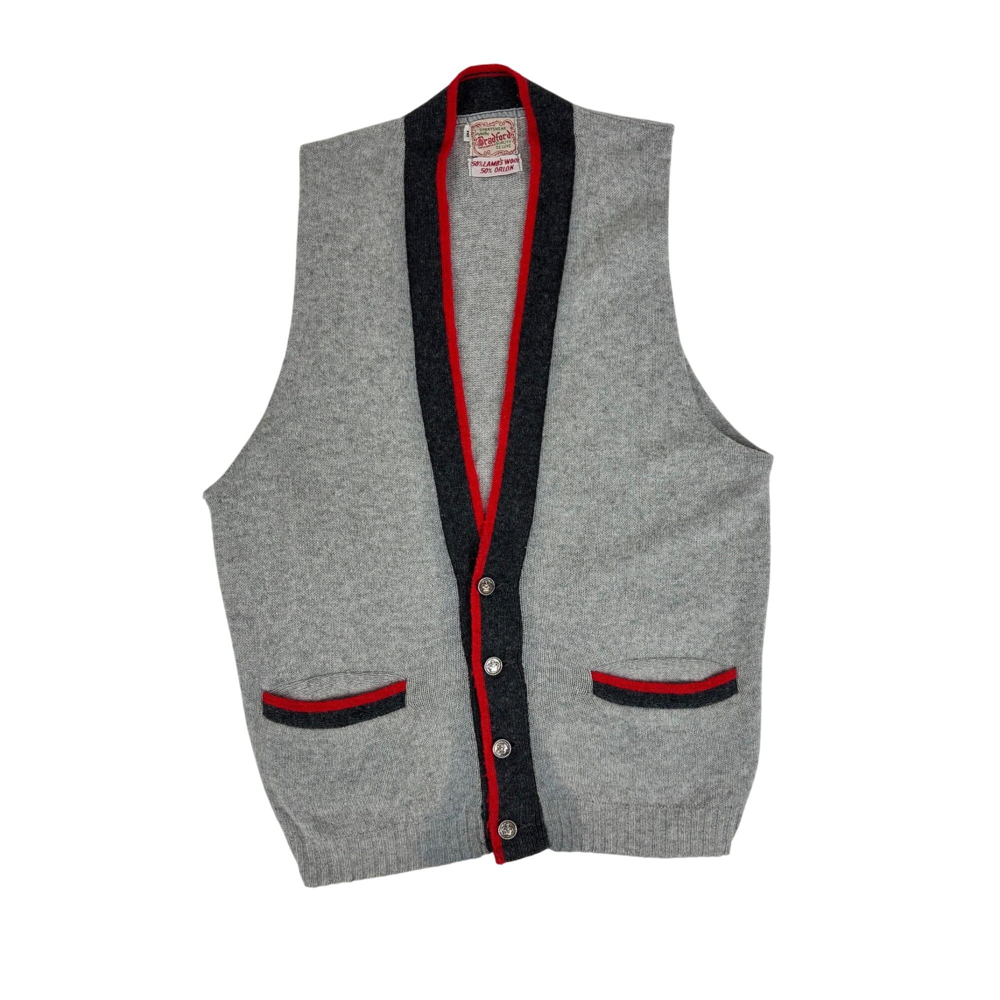 トップス 50s 60s Wool Vest Vintage 60s Wool Vest Mens Size M Rockabilly Gray Red Striped
