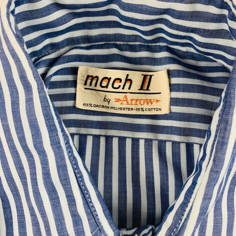 Vintage 70s Striped Shirt Men's Medium Mod Blue Button Down Mach II Arrow Rockabilly image 6