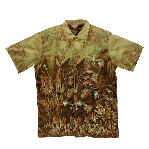 Vintage 1950s Underwater Fish Novelty Print Shirt Hawaiian Malihini Men's Short Sleeve