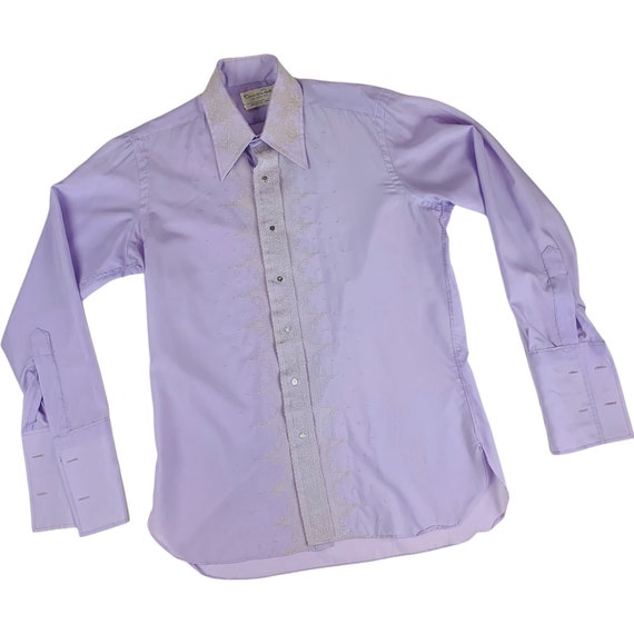 Vintage 1970s Dress Shirt Men's XL Lavvender Embr… - image 10