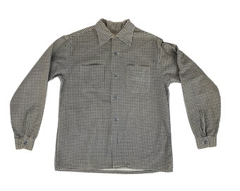 Vintage 1950s Houndstooth Shirt Men's XL Sanforized Clubman Button Down Rockabilly