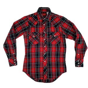 Vintage jaren 1980 Rood Geruit Flanel Western Snap Button Shirt Heren Big Smith