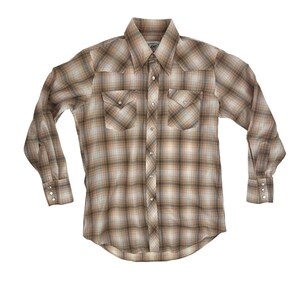 Vintage 70s Western Shirt Mens Large Lee Brown Gradient Plaid Long Sleeve Cowboy Fall Button Down