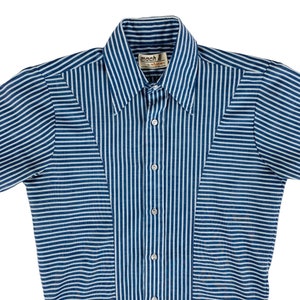 Vintage 70s Striped Shirt Men's Medium Mod Blue Button Down Mach II Arrow Rockabilly image 2