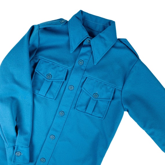 Vintage 70s Blue Button Down Men's Medium Polyest… - image 3