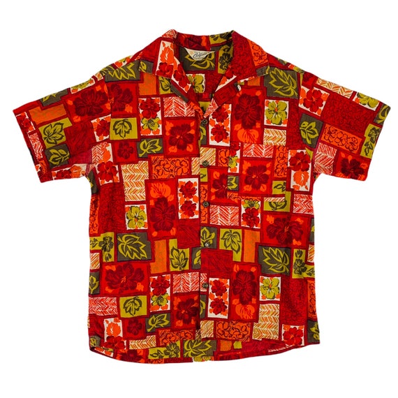Vintage 1960s Hawaiian Red Leaf Print Mens Shirt … - image 10