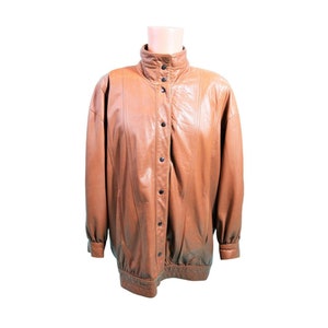 Vintage 80s Leather Jacket Men&#39;s Extra Large Brown High Neck Bomber