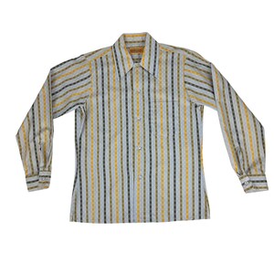 Vintage 70s Striped Shirt Mens Size Medium Blue Green Button Up