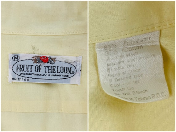 Vintage 1980s Solid Yellow Button Down Fruit of T… - image 6