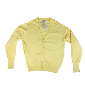Vintage 80s Yellow Cardigan Men&#39;s Large DEADSTOCK Cotton Saks Fifth Avenue Preppy Sweater