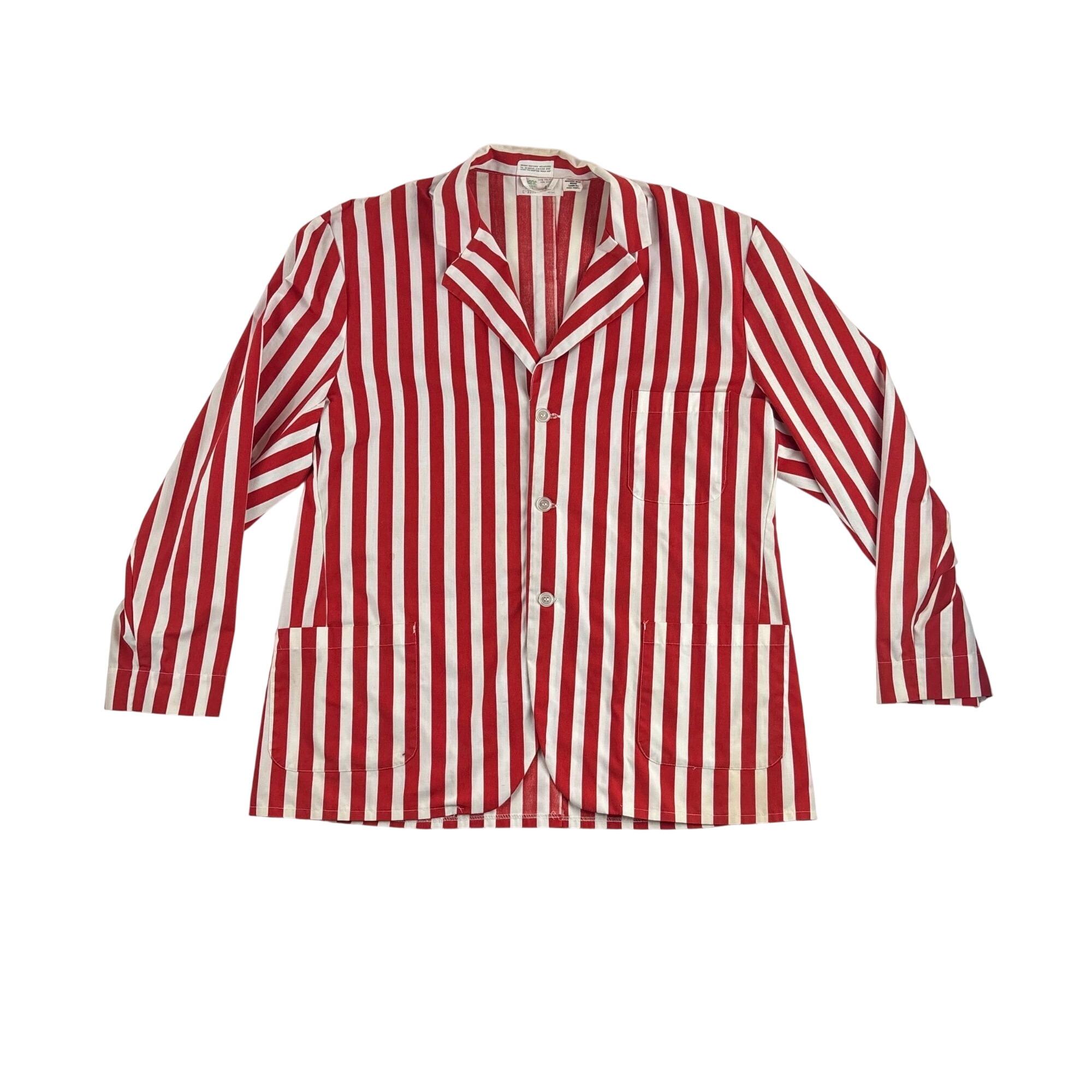 Vintage 60s Striped Coat Mens XL Red & White Stripes Carnival