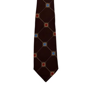 Vintage 70s Geometric Tie Mens Brown Blue Square Polyester Necktie Lord Copley