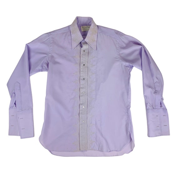 Vintage 1970s Dress Shirt Men's XL Lavvender Embr… - image 1