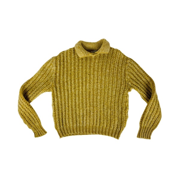 Vintage 1960s Wool Sweater Men's Large Mustard Yellow Collared Pullover Academic B 44"