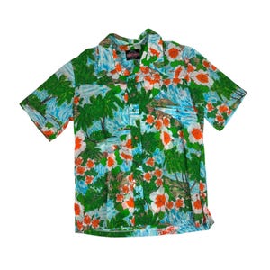 Vintage 80s Hawaiian Shirt Mens Size XL Colorful Ocean Print Tropical Tiki Short Sleeve
