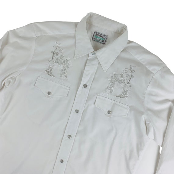 Vintage 1970s White Western Cowboy Boot Shirt H B… - image 2