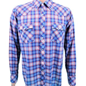 Vintage 80s Western Shirt Men's Extra Large Blue Red Plaid Snap Button Down image 3