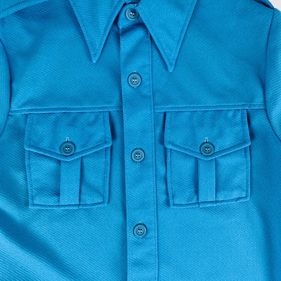 Vintage 70s Blue Button Down Men's Medium Polyest… - image 4