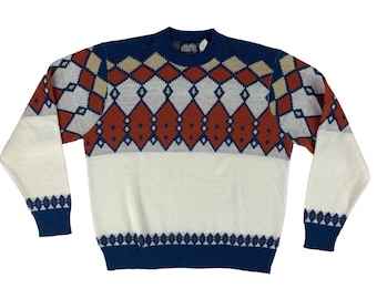 Vintage 1980s Sweater Men's Large Fair Isle Acrylic Pullover Studio One
