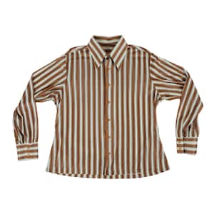 Vintage 1970s Striped Shirt Men&#39;s XXL Button Down Sheer Cutwork Arnel Boho