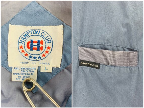 Vintage 1980s Hampton Club Dusty Blue Zip Up Bomb… - image 6