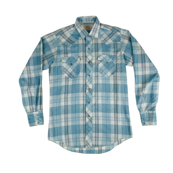Vintage Blue Plaid Western Mens Shirt H Bar C Ranchwear Button Down | C 44" View 2