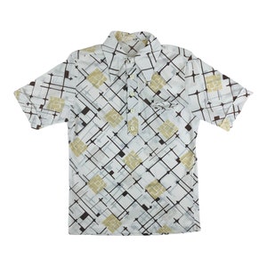 Vintage 1970s Geometric Polo Shirt Mens Squares Osmun&#39;s Button Down | C 41&quot;