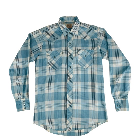 Vintage Blue Plaid Western Mens Shirt H Bar C Ranchwear Button Down | C 44"