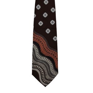 Vintage 70s Mens Necktie Brown Orange Wavey Floral Design Mr. John Beau Brummell Polyester Tie