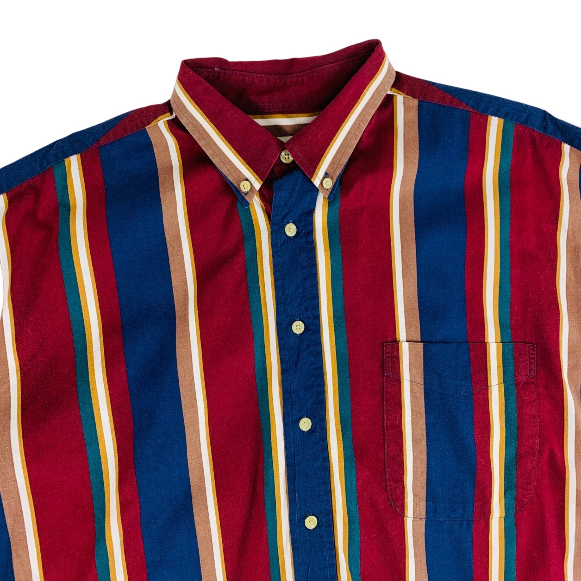 Vintage 90s Striped Shirt Men's XXL Navy Burgundy Button Down