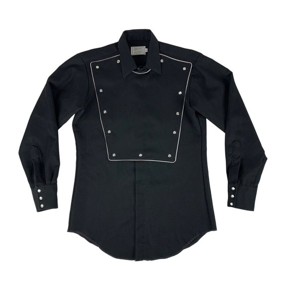 Vintage 70s Western Bib Shirt Men's Large Black H Bar C