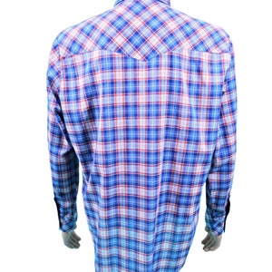 Vintage 80s Western Shirt Men's Extra Large Blue Red Plaid Snap Button Down image 9