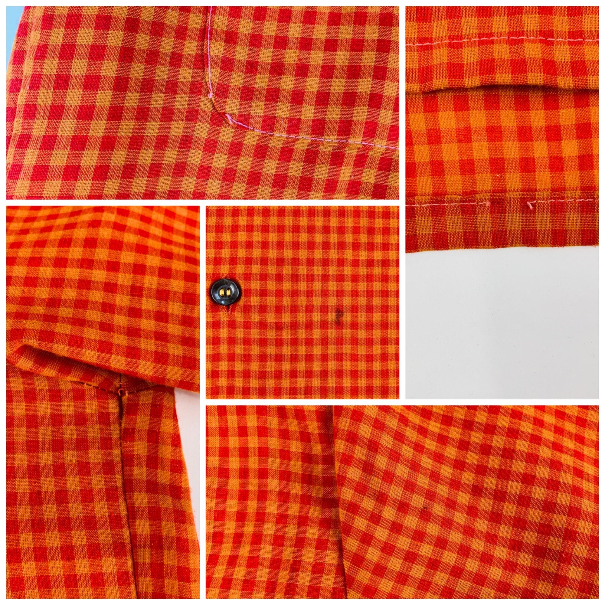 Vintage 60s Checkered Shirt Men's Large Red Orange Short Sleeve Sire - Etsy