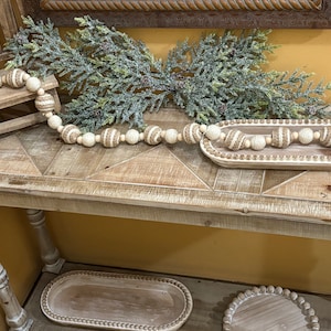 Woven Jute Bead Garland, 48 inch Natural Jute Balls with wooden beads