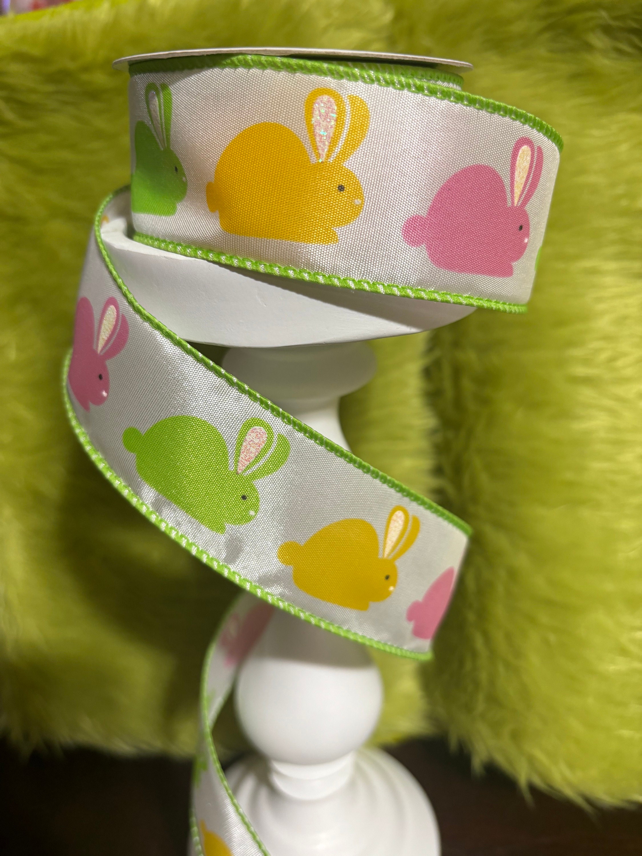 Satin Easter Bunny Wired Ribbon, Glitter Accents, 1.5 Inch X 3 Feet - Etsy