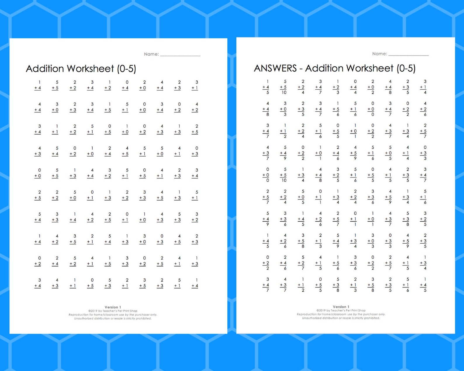 Addition Worksheet 0-5 Version 1 | Etsy