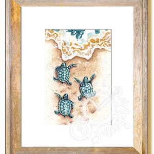 Bébé tortue 5 x 7 impression en 8 x 10 Mat, impression papier, tortue, faune art, peint à la main, oeuvres d’art originales