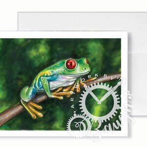 Tarjeta de felicitación de rana de árbol, tarjeta interior en blanco, naturaleza, tarjeta pintada a mano