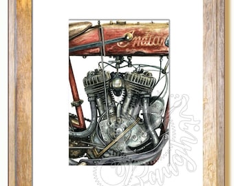 Vintage Indian 5x7 print in 8x10 Mat , Vintage, Indian Motorcycle , motorcycle, print, original artwork, gifts for men, engine