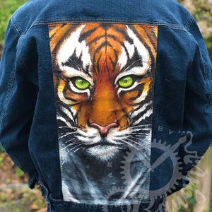 Men’s Hand Painted Tiger Jean Jacket, Custom Jacket, Hand Painted Jean Jacket, Painted Denim, Men’s Jacket, Wearable Art, Painted Jacket