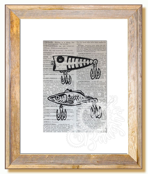 Original Pen and Ink Fishing Lure on Antique Book Page, Hand Drawn, Fishing  Art, Original Pen and Ink, One of a Kind, Tackle and Bait Art 