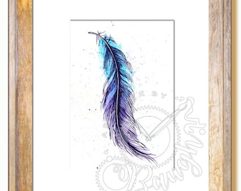 3 Color Splashed Feather Prints, Feather, Prints, Fine Prints, Feather Art, Art& Collectables, Watercolor Feather