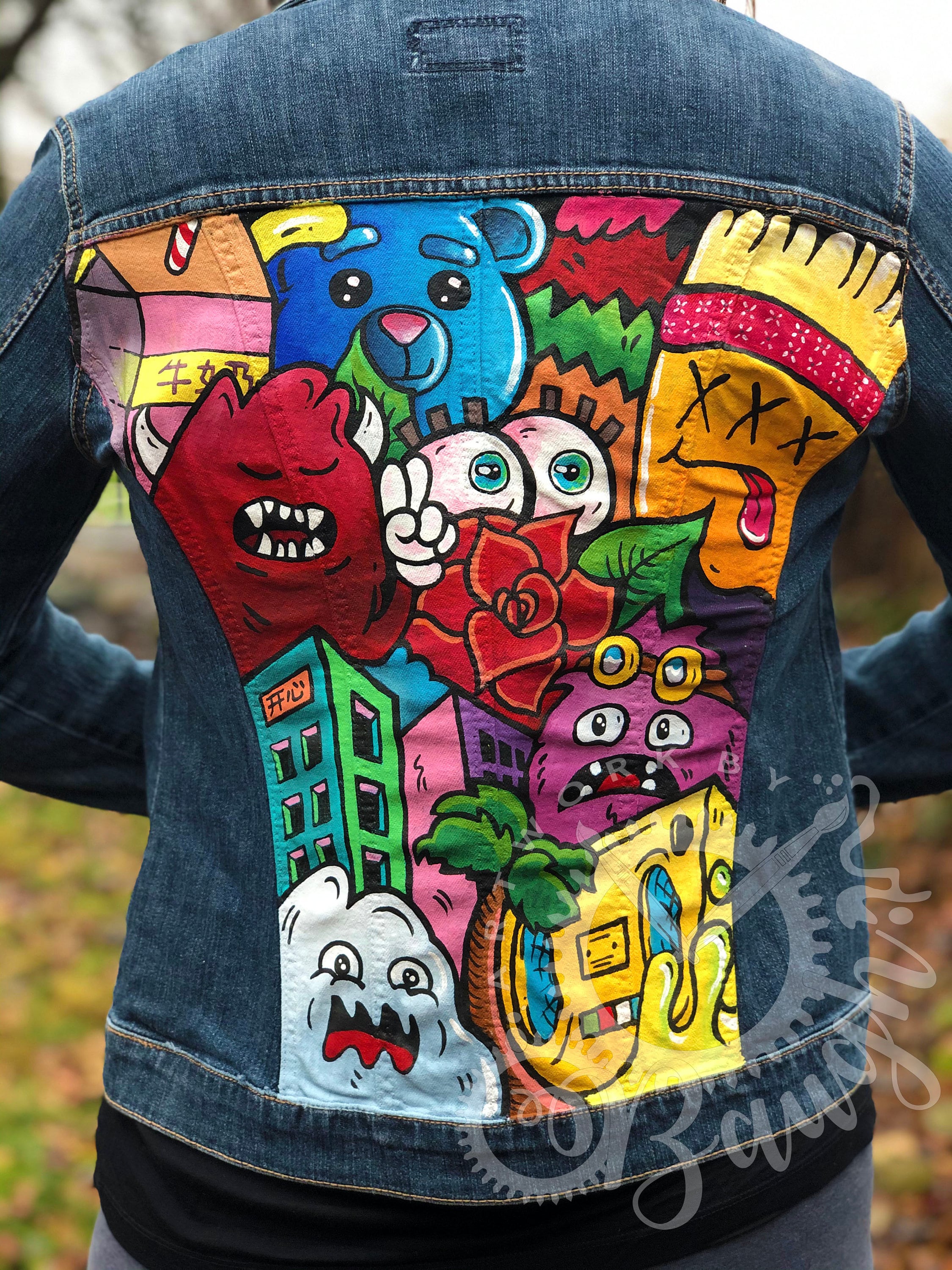 Tagged - Unisex Unisex Hemp Denim Jacket - Graffiti Blue - Afends US.