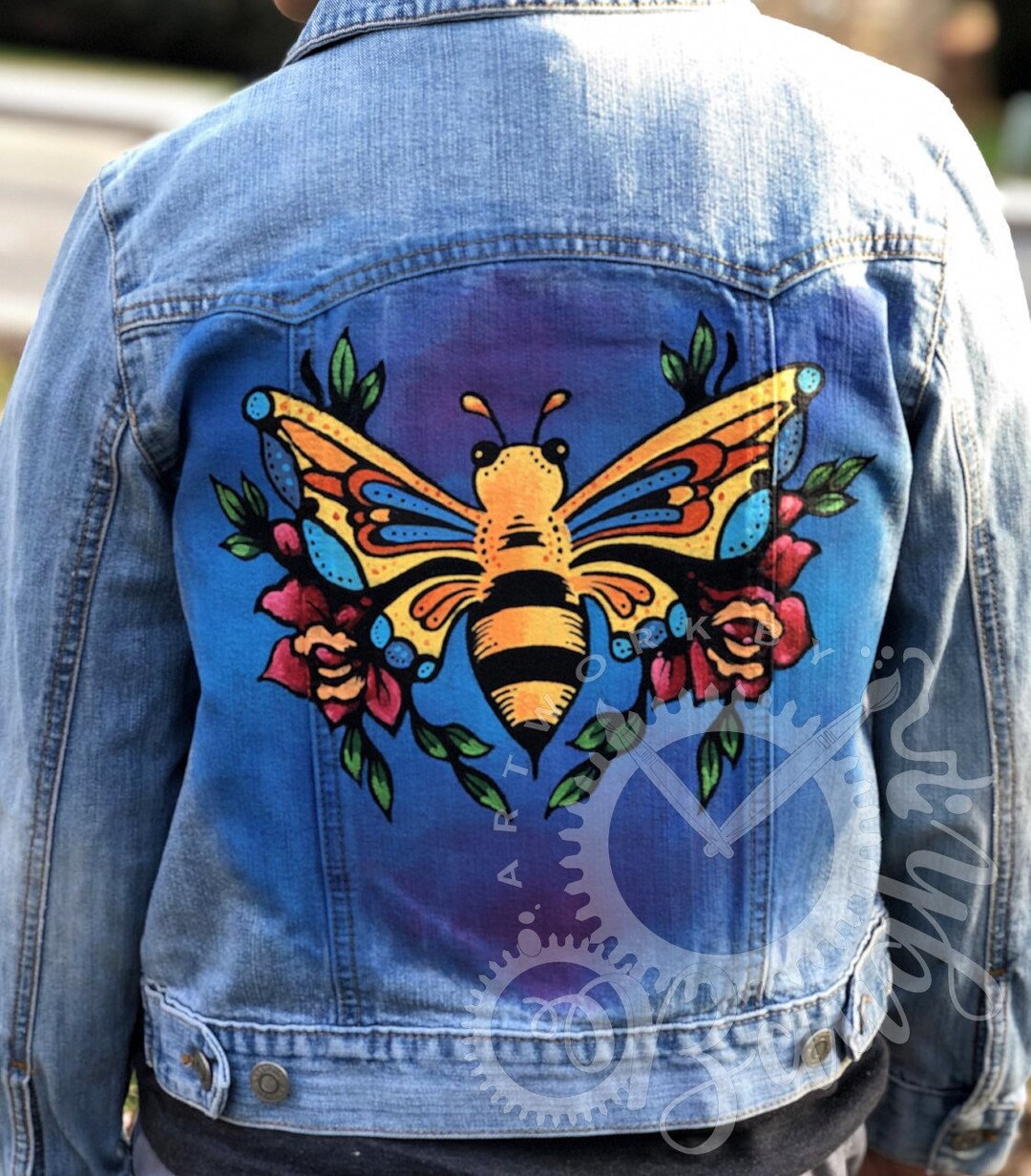 Hand Painted Denim Jean Jacket , Custom Hand Painted Jacket