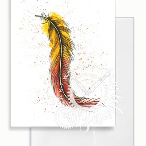Plume de carte de voeux, carte vierge à l’intérieur, le feu pour elle, pour maman, cartes