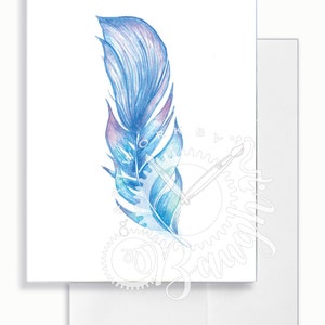 Blau und lila Feder Karte, innen Grußkarte, Feder Kunst, Karte für Mama, Karte für Jugendliche, schöne Karte, original-Karte