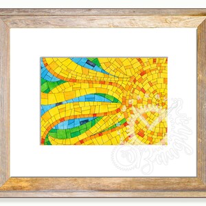 Sunflower Mosaic In Watercolor 5x7 Print in 8x10 Mat, Sunflower Painting, Mosaic art